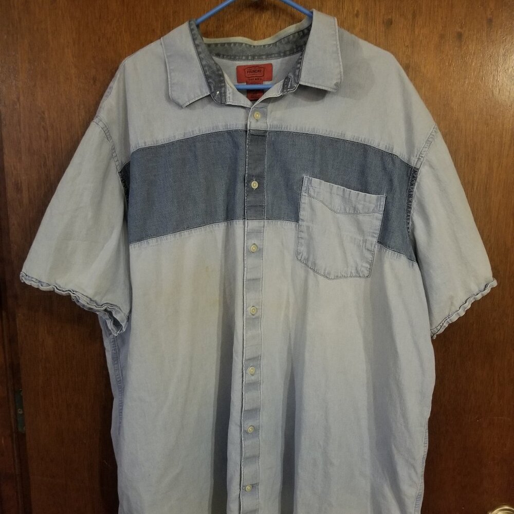 Foundry 3XLT banded denim shirt, discolored and stained - Picture 1 of 9